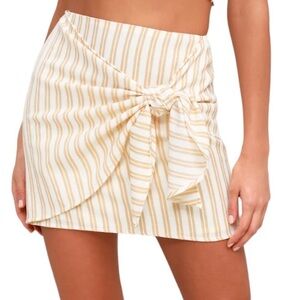 LULUS Riviera Tan Striped Wrap Mini Skirt Women's Size M